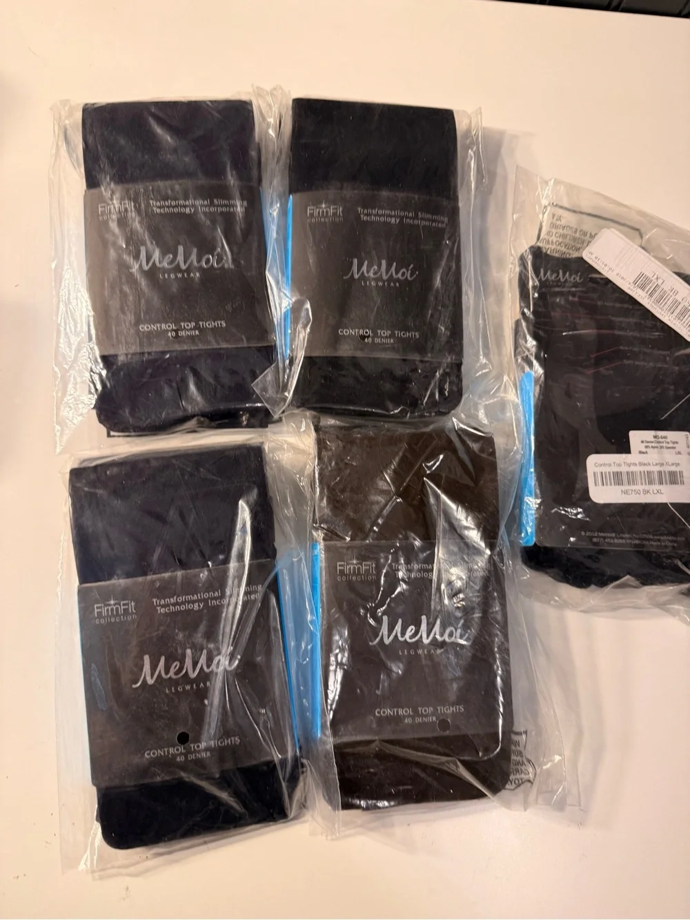 Memoi  Control Top Tights - Black, brown and navy set of 5 LXL
